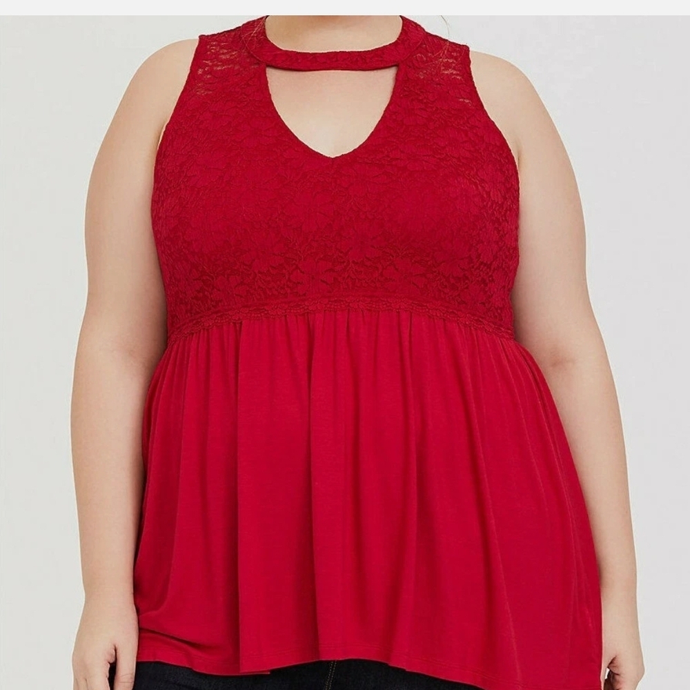 torrid Red Lace Keyhole Peplum Tank